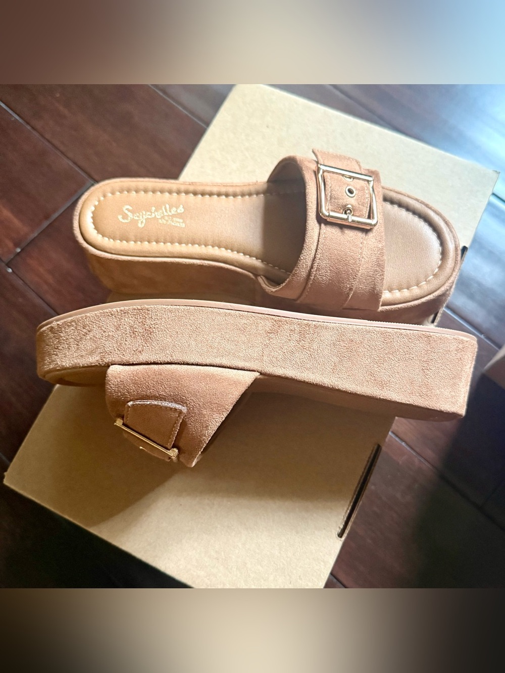😎 Seychelles Poppy 7 suede cognac flatform platform slide NWOB slip-on sandal